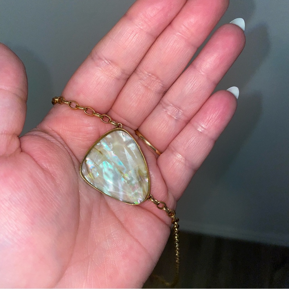 Kendra Scott "McKenna" Pendant Necklace, Vintage Gold and Abalone Stone